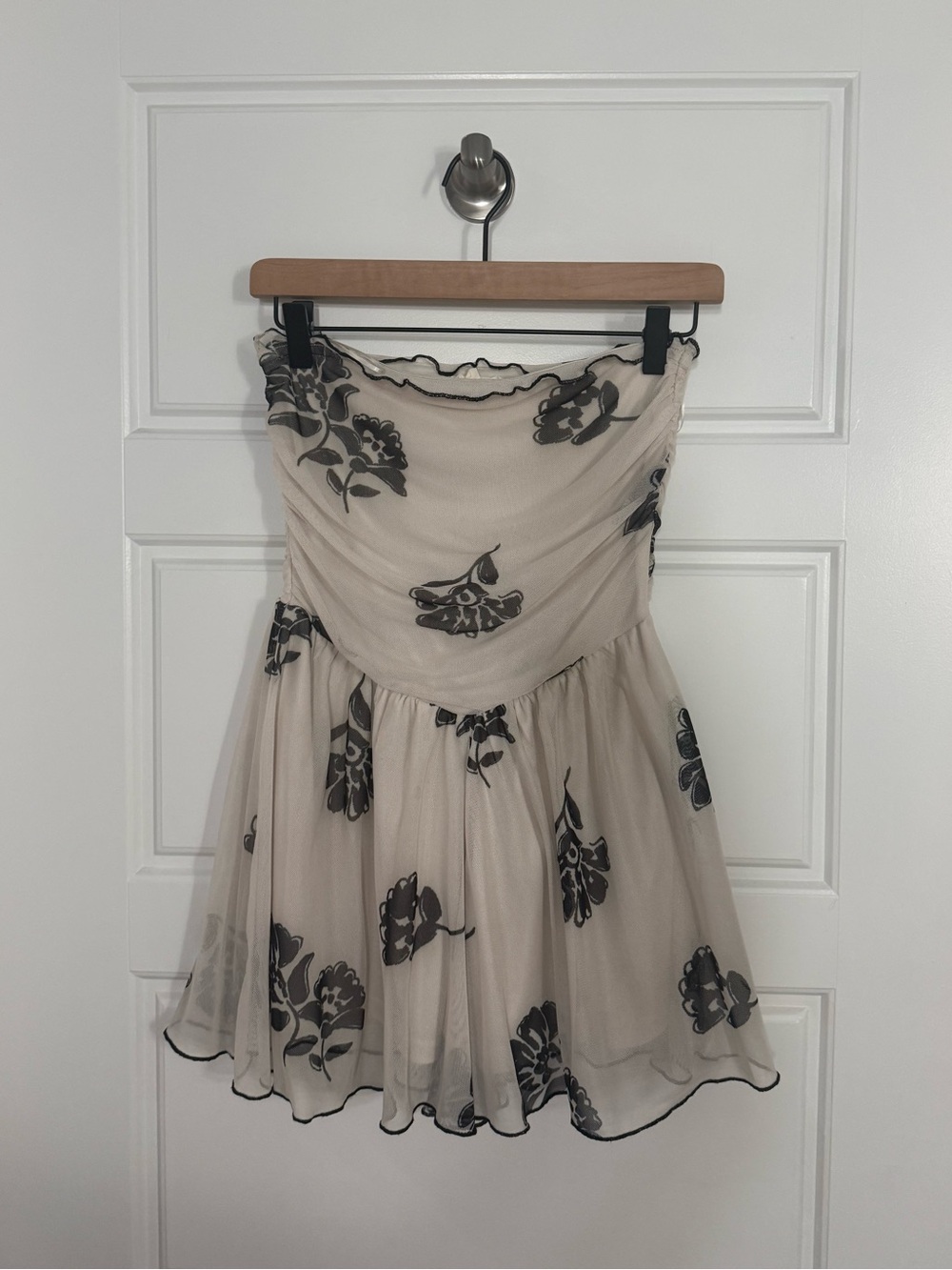 Promesa Strapless Cream Dress with Black Floral Overlay